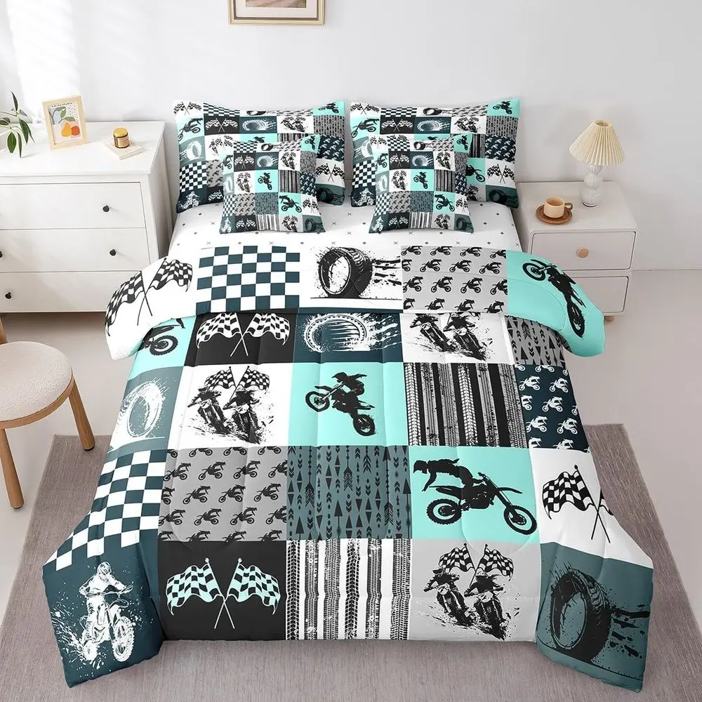 King Size 7-Piece Dirt Bike Themed Comforter Set for Boys and Girls with Plaid Pattern and Bedding Accessories
King Size 7-Piece Dirt Bike Themed Comforter Set for Boys and Girls with Plaid Pattern and Bedding Accessories