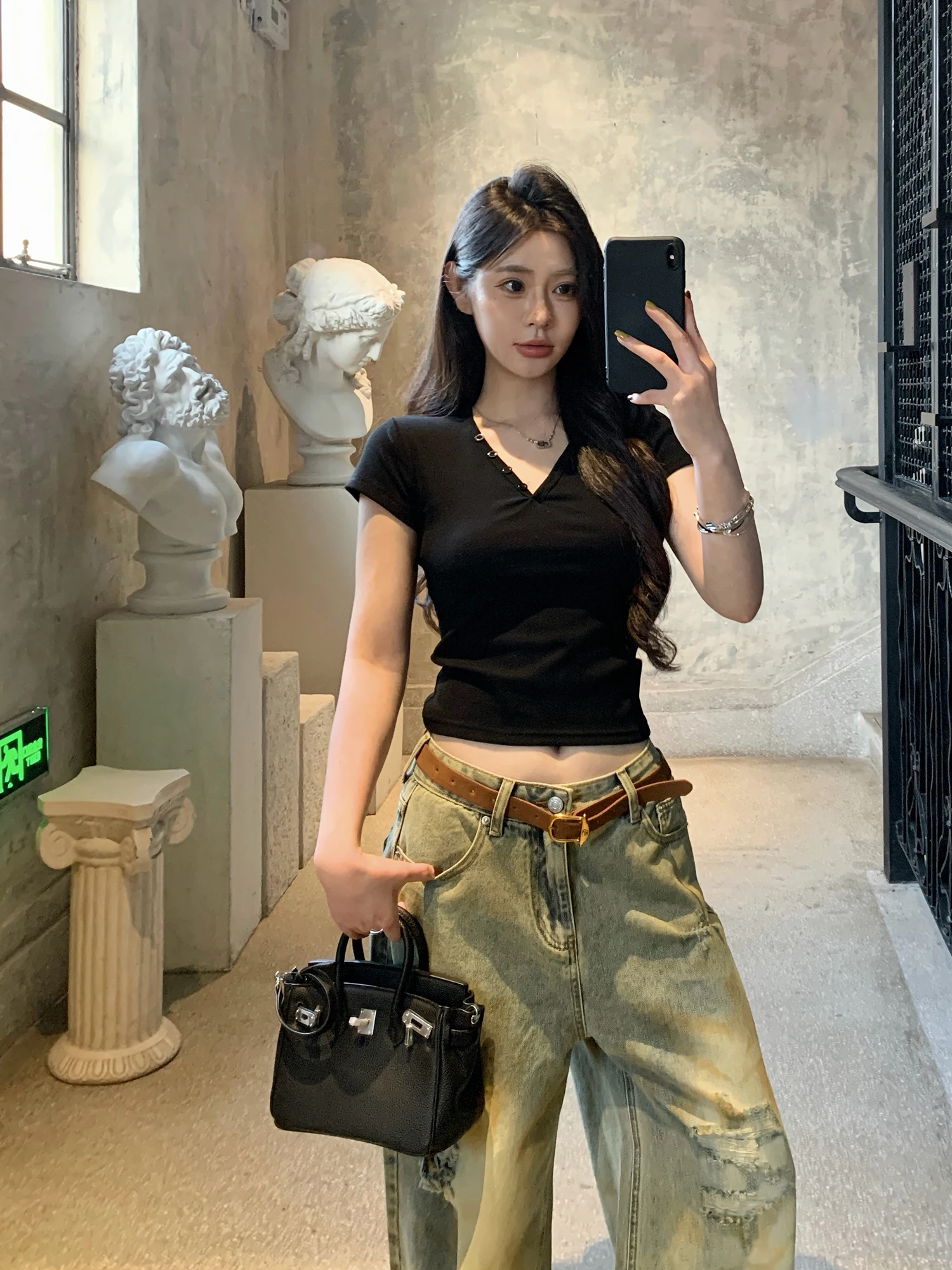 Slim Fit Button up V-Neck T-Shirt Women's Summer Pure Desire Style Casual Short Sleeve Commute Fashion Withmxboom Gray Home
Slim Fit Button up V-Neck T-Shirt Women's Summer Pure Desire Style Casual Short Sleeve Commute Fashion Withmxboom Gray Home