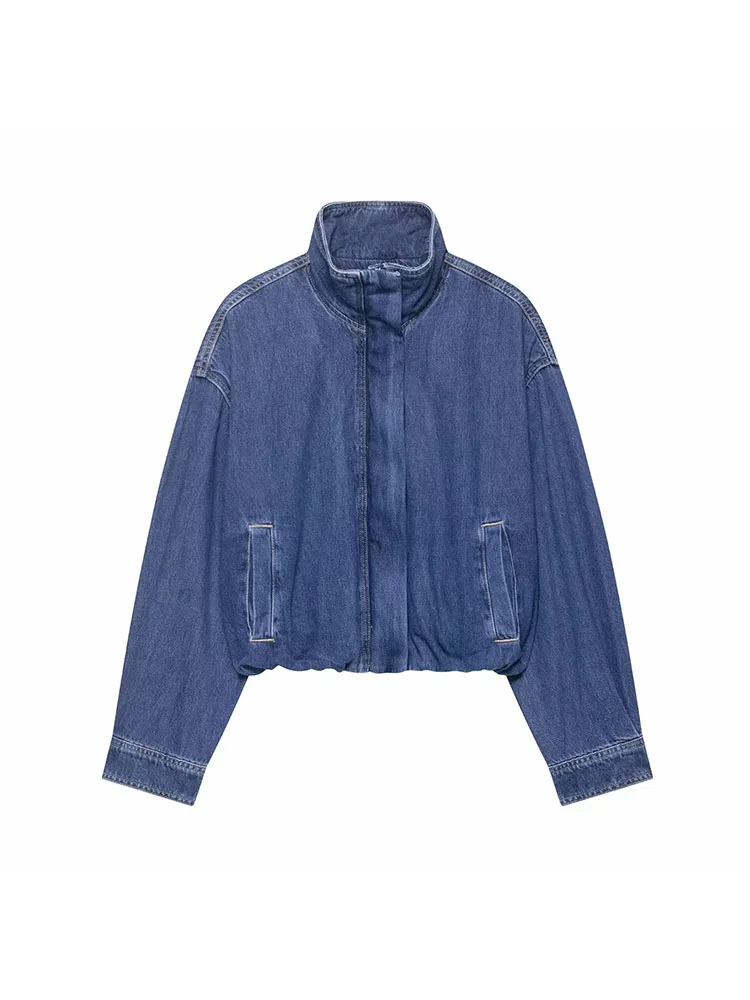 Women's Casual Denim Cropped Jackets Loose Stand Collar Zipper Pockets Full Sleeve Female Coats 2025 Autumn Lady Outwear
Women's Casual Denim Cropped Jackets Loose Stand Collar Zipper Pockets Full Sleeve Female Coats 2025 Autumn Lady Outwear