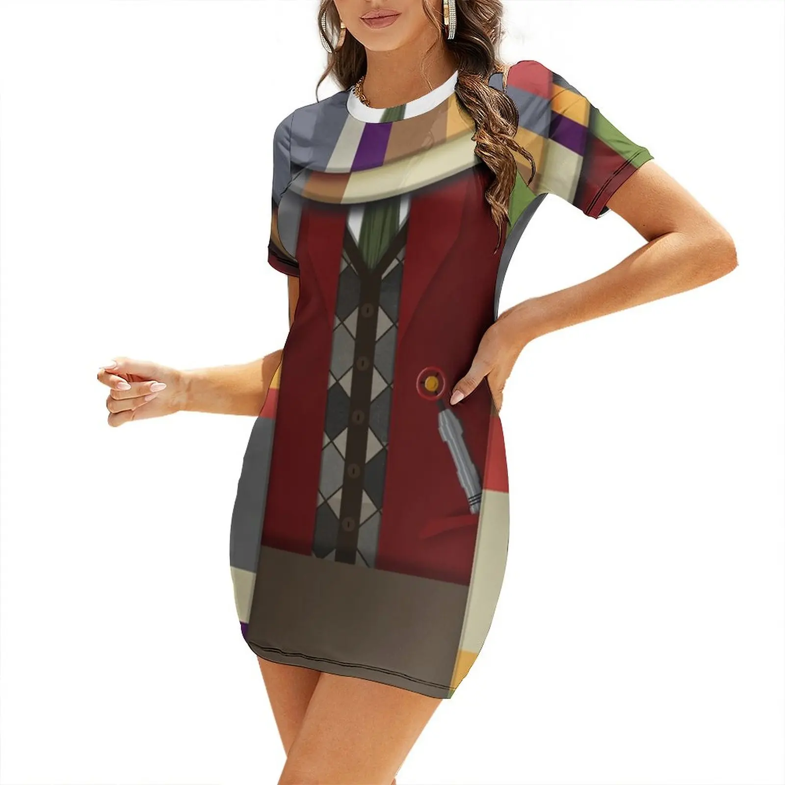 Dr the 4th Costume - Coat, Scarfe and Sonic - Multicoloured 2d Graphic Design Sci-fi Inspired Short-Sleeved Dress
Dr the 4th Costume - Coat, Scarfe and Sonic - Multicoloured 2d Graphic Design Sci-fi Inspired Short-Sleeved Dress