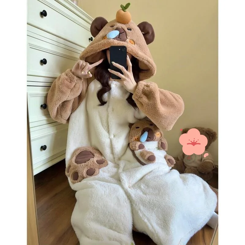 Women's pajamas Comfortable Sleepwear Cotton Pajama Set winter autumn Coral Fleece Cute Robe Loose Long Teen Home Suit
Women's pajamas Comfortable Sleepwear Cotton Pajama Set winter autumn Coral Fleece Cute Robe Loose Long Teen Home Suit