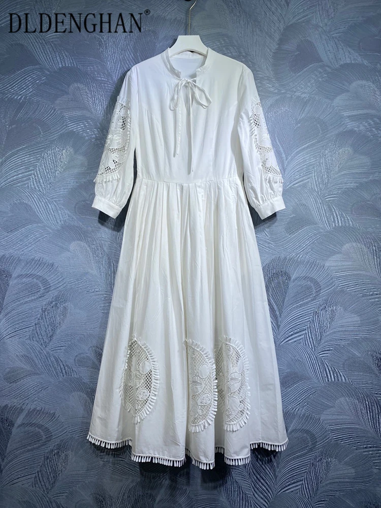 DLDENGHAN Spring Cotton Dress Women Stand Collar Lantern Sleeve Embroidery Hollow Out Vintage Long Dresses Fashion Designer New
DLDENGHAN Spring Cotton Dress Women Stand Collar Lantern Sleeve Embroidery Hollow Out Vintage Long Dresses Fashion Designer New