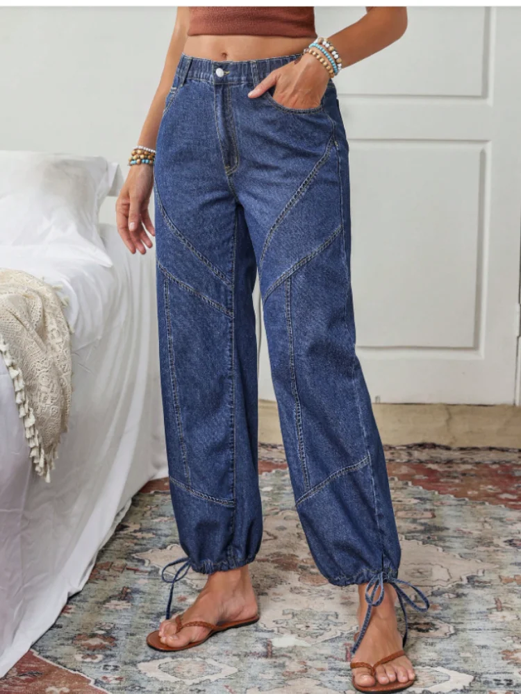 Women's Parachute Jeans, High Waist Baggy Cargo Denim Pants, Casual Streetwear Loose Fit Drawstring Hem Jeans with Pockets
Women's Parachute Jeans, High Waist Baggy Cargo Denim Pants, Casual Streetwear Loose Fit Drawstring Hem Jeans with Pockets