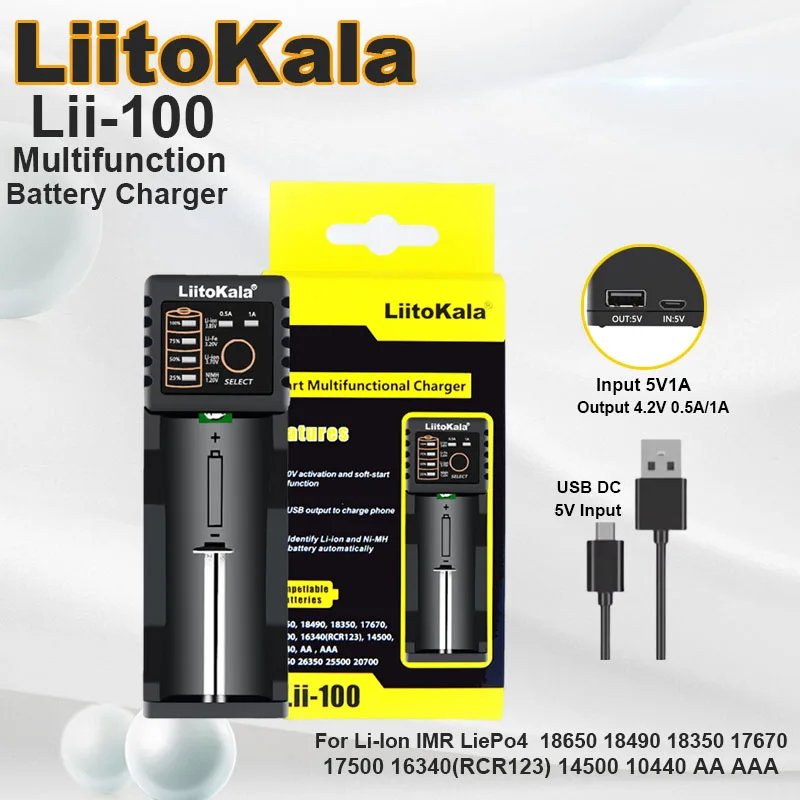 LiitoKala Lii-100 18650 Multifunction Charger for Li-ion/IMRLiePo43.7V 1.2V 3.2V 26650 18350/16340 18500 AA AAA
LiitoKala Lii-100 18650 Multifunction Charger for Li-ion/IMRLiePo43.7V 1.2V 3.2V 26650 18350/16340 18500 AA AAA