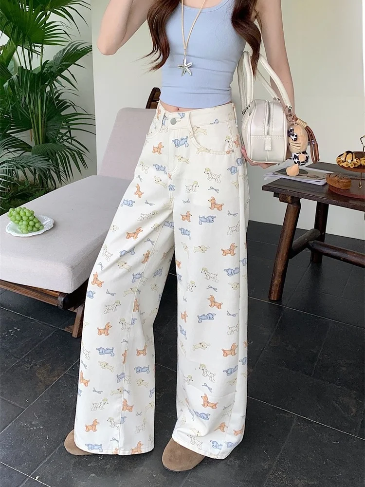 Korean Style High Waist Wide Leg Dog Print Jeans Women's Summer Casual Straight Leg Long Pants Versatile Slimming Casual Pants
Korean Style High Waist Wide Leg Dog Print Jeans Women's Summer Casual Straight Leg Long Pants Versatile Slimming Casual Pants