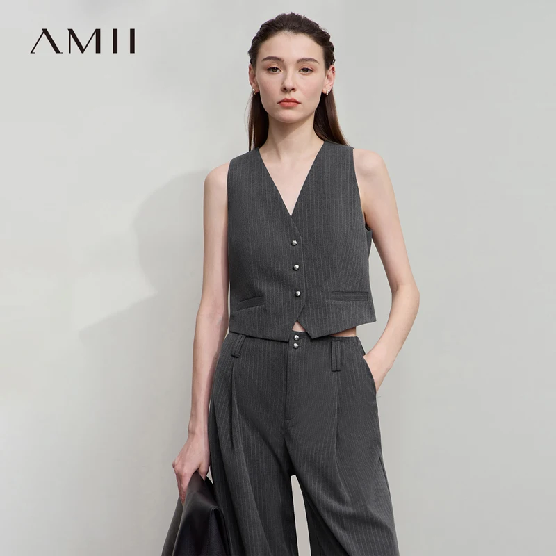 AMII Women's Vest 2025 Autumn New V-neck Single Breasted Striped Sleeveless Vest Women Office Short Elegant Top Female 12523090
AMII Women's Vest 2025 Autumn New V-neck Single Breasted Striped Sleeveless Vest Women Office Short Elegant Top Female 12523090