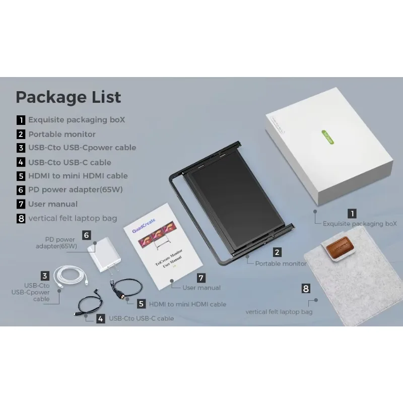 2026 Best Seller Triple Screen Monitor15.6" Quad Screen Laptop Bag Laptop Computer Tri-fold Display With IPS Panel And USB Int