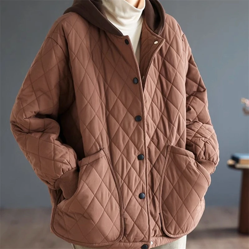 Hooded Cotton Padded Jacket New Women's Autumn Winter Thick Warm Loose Retro Rhombic Casual Light Down cotton-padded coat Trend
Hooded Cotton Padded Jacket New Women's Autumn Winter Thick Warm Loose Retro Rhombic Casual Light Down cotton-padded coat Trend