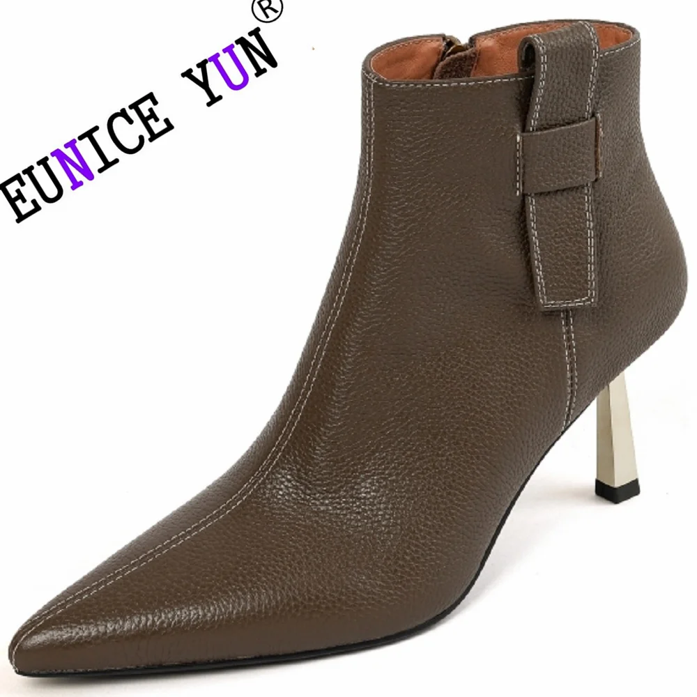 【EUNICE YUN】Handmade Thin High Heels Women Ankle Boots Genuine Leather Pointed Toe Mature Office Lady Shoes Side Zipper 34-40
【EUNICE YUN】Handmade Thin High Heels Women Ankle Boots Genuine Leather Pointed Toe Mature Office Lady Shoes Side Zipper 34-40