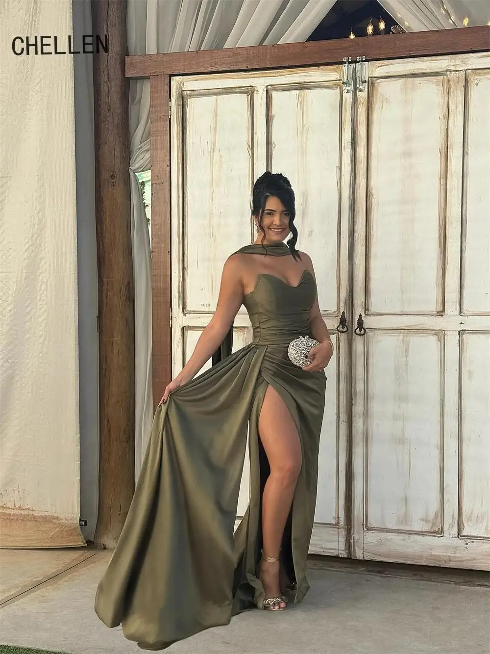 Customized Green Mermaid Side Split Pleats Prom Dress Sleeveless With Shawl Vestidos De Noche Floor-Length Evening 2025
Customized Green Mermaid Side Split Pleats Prom Dress Sleeveless With Shawl Vestidos De Noche Floor-Length Evening 2025