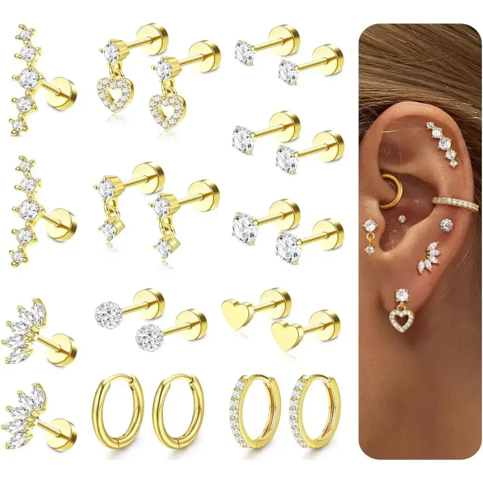 11 Pairs Flat Back Earrings for Women-20G Surgical Stainless Steel Stud Hoop Earring Set Tragus Helix Piercing Jewelry
11 Pairs Flat Back Earrings for Women-20G Surgical Stainless Steel Stud Hoop Earring Set Tragus Helix Piercing Jewelry