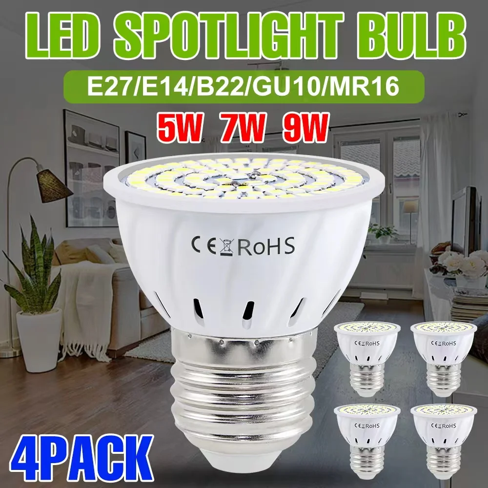 Набор из 4 светодиодных ламп E27/E26, точечные светильники GU10, потолочные лампы MR16, светодиодные люстры E14 для домашнего освещения, холодный/теплый белый свет, AC220V, GU5.3
Набор из 4 светодиодных ламп E27/E26, точечные светильники GU10, потолочные лампы MR16, светодиодные люстры E14 для домашнего освещения, холодный/теплый белый свет, AC220V, GU5.3