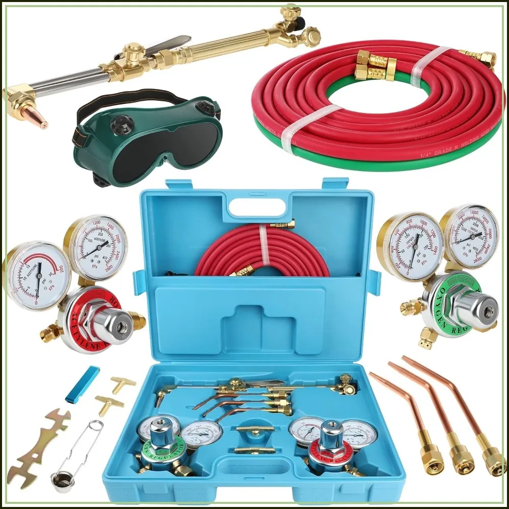 Oxygen Acetylene Torch Kit, Cutting Welding Torch Set with Hoses, Regulator Gauges, Portable Oxy Brazing Kits, Professional Welder Tool in Blue Case
Oxygen Acetylene Torch Kit, Cutting Welding Torch Set with Hoses, Regulator Gauges, Portable Oxy Brazing Kits, Professional Welder Tool in Blue Case