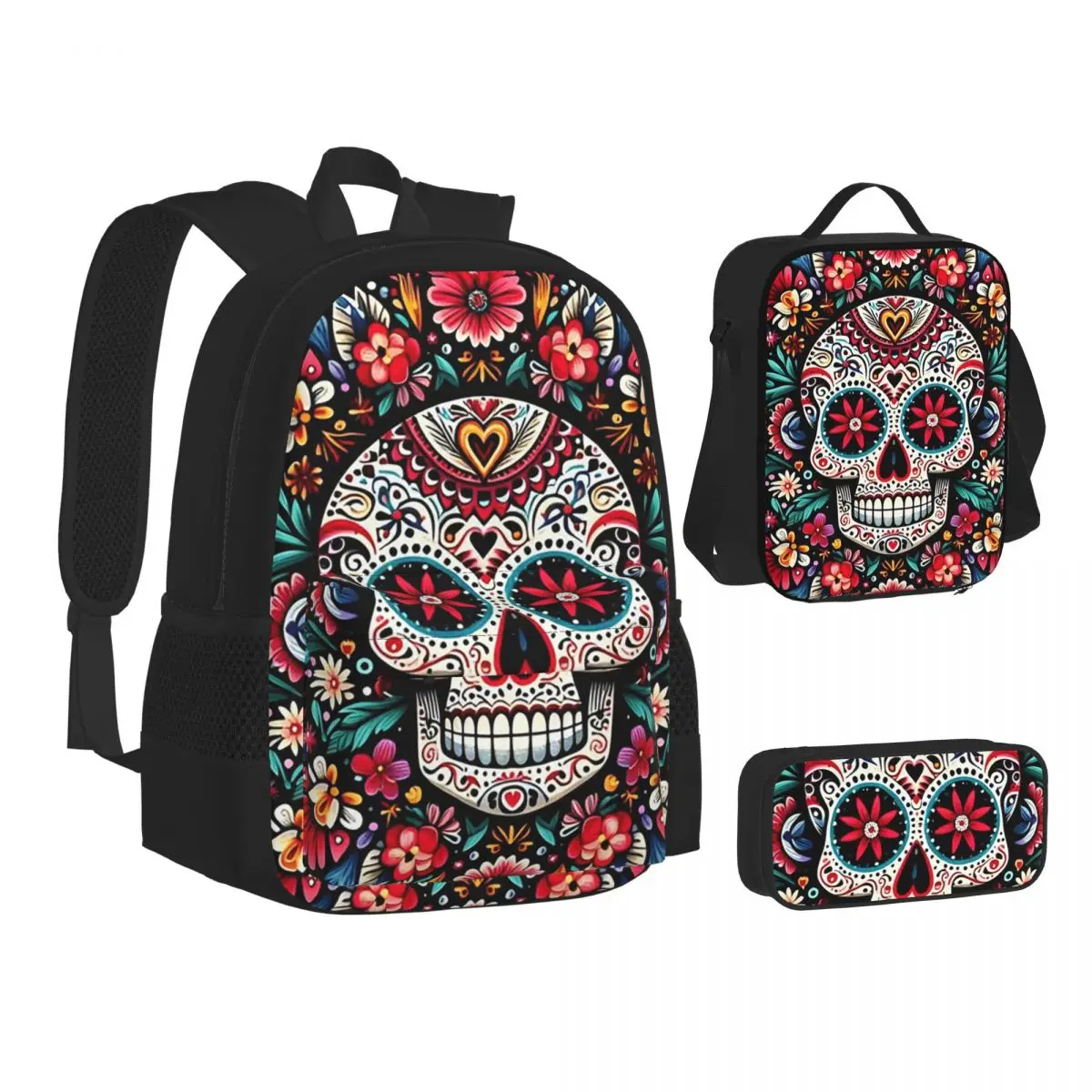 Mexican Sugar Skulls And Flowers Backpacks Students Bookbag School Bags Children Rucksack Lunch Bag Pen Bag Three-Piece Set
Mexican Sugar Skulls And Flowers Backpacks Students Bookbag School Bags Children Rucksack Lunch Bag Pen Bag Three-Piece Set