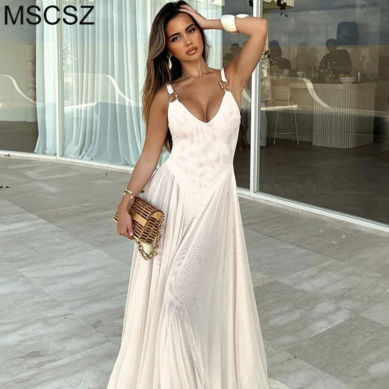 MSCSZ Sexy Transparent Mesh Dress With Bodysuit V-Neck Backless A-line Maxi Dress Fashion Long Beach Party Dresses For Women
MSCSZ Sexy Transparent Mesh Dress With Bodysuit V-Neck Backless A-line Maxi Dress Fashion Long Beach Party Dresses For Women