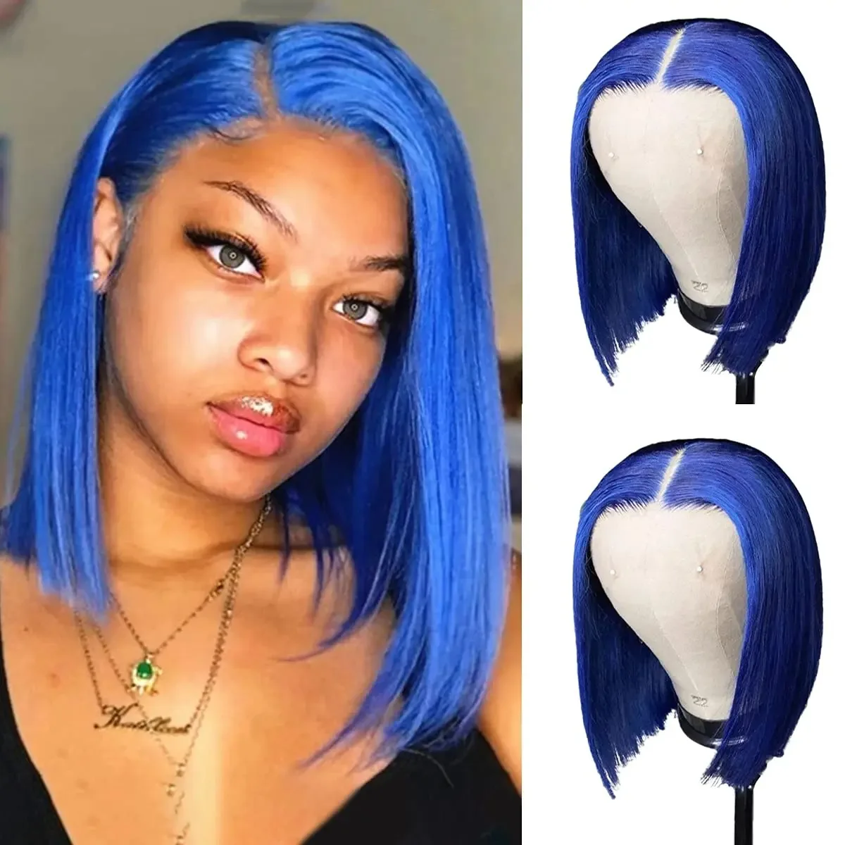200 Density Blue Short Bob Human Hair Wig Transparent 13x4 Lace Frontal Wig Preplucked Natural Brazilian Wigs 100% Human Hair
200 Density Blue Short Bob Human Hair Wig Transparent 13x4 Lace Frontal Wig Preplucked Natural Brazilian Wigs 100% Human Hair