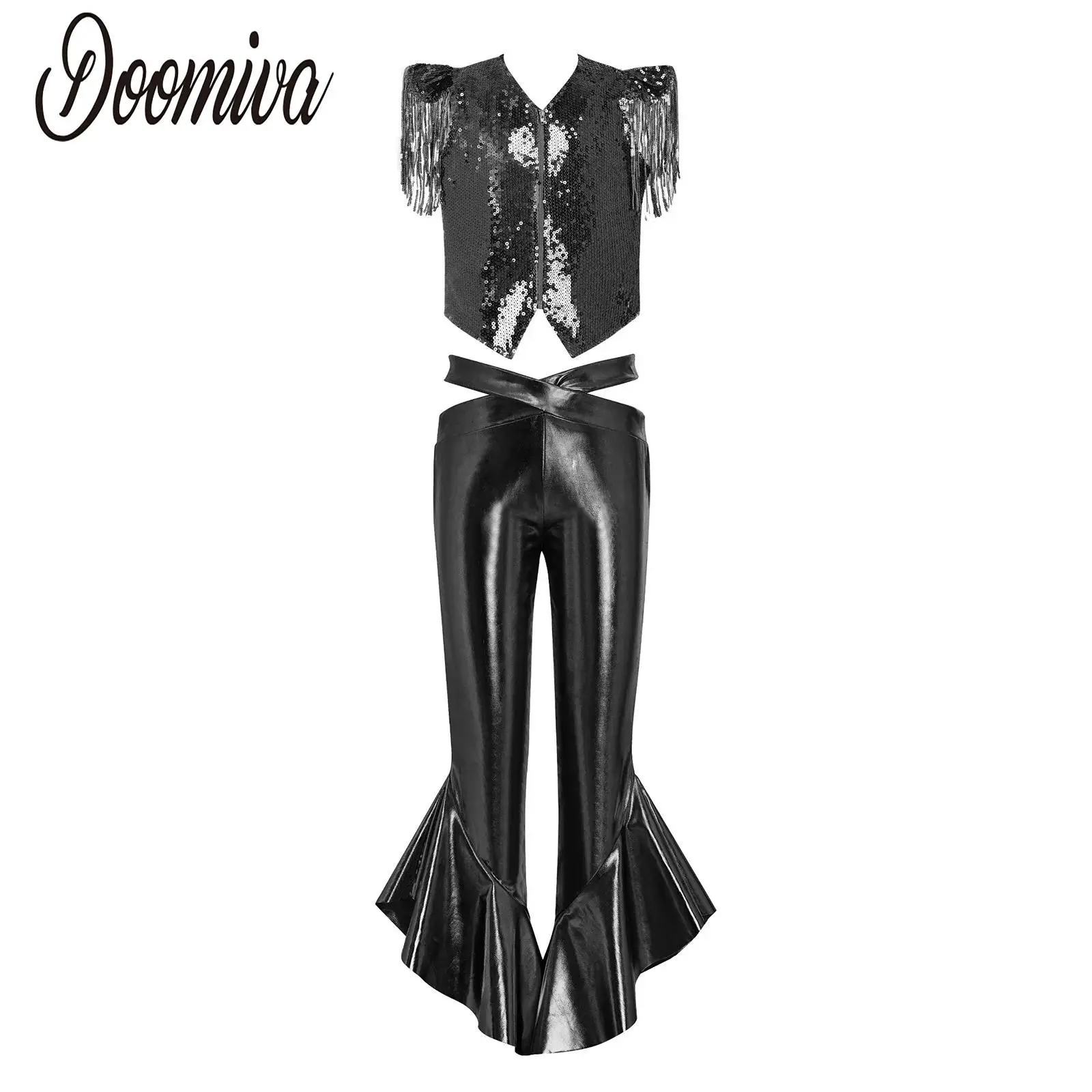Kid Girls Tango Jazz Latin Dance Performance Outfit Sleeveless Zipper Sequin Metallic Vest with Flared Pants Party Disco Dresses
Kid Girls Tango Jazz Latin Dance Performance Outfit Sleeveless Zipper Sequin Metallic Vest with Flared Pants Party Disco Dresses