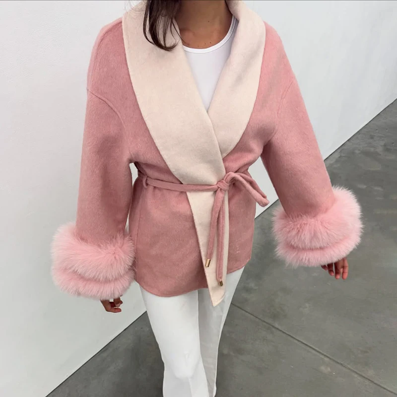 Tornova 2025 New Cashmere Double-sided Wool Coat For Women Mid-length Fox Fur Cuffs Two-color Tweed Fur Coat Streetwear Lady
Tornova 2025 New Cashmere Double-sided Wool Coat For Women Mid-length Fox Fur Cuffs Two-color Tweed Fur Coat Streetwear Lady