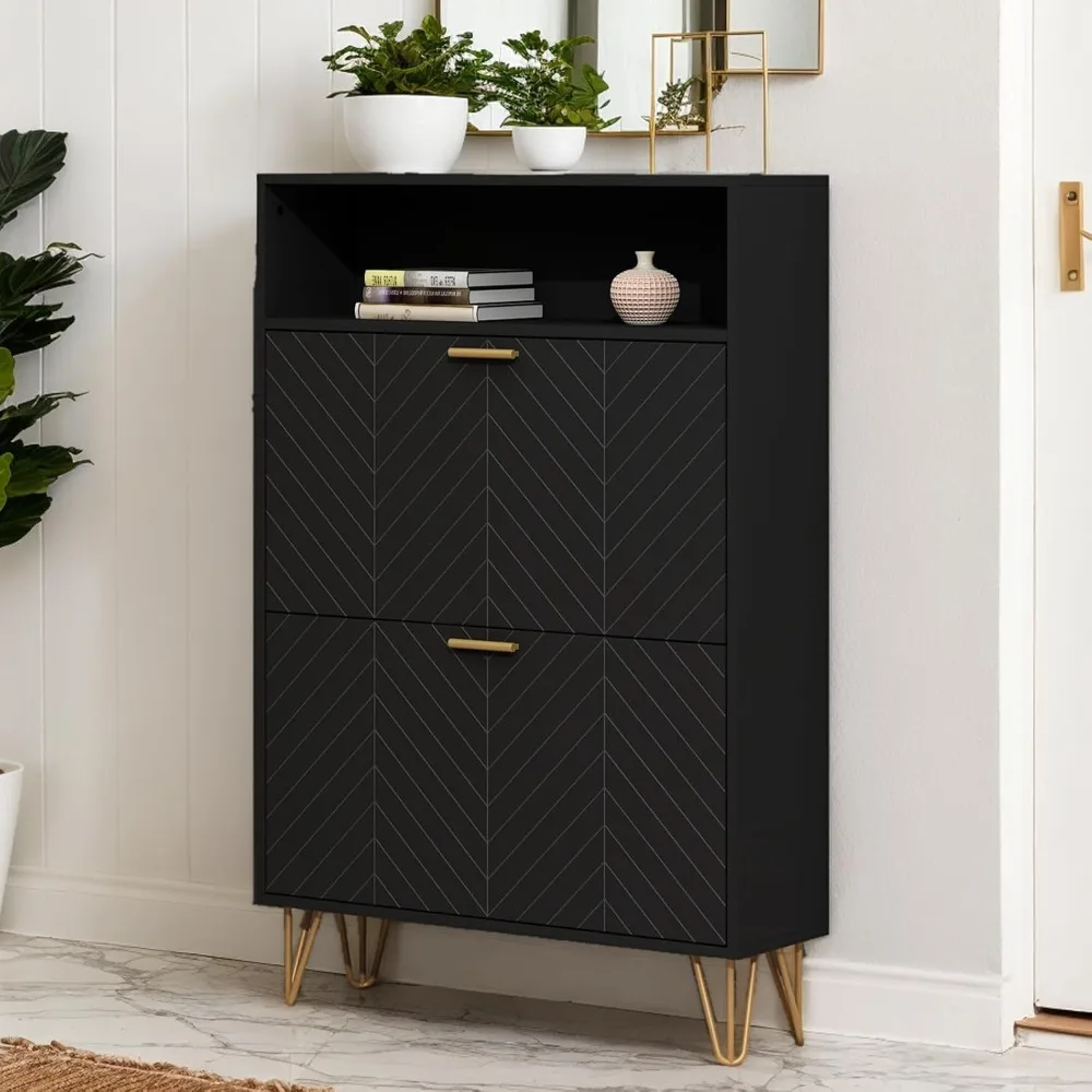 Shoe Storage Cabinet with 2 Flip Drawers, Freestanding Tipping Bucket Shoe Cabinet, Modern Entryway Shoe Rack with Storage
Shoe Storage Cabinet with 2 Flip Drawers, Freestanding Tipping Bucket Shoe Cabinet, Modern Entryway Shoe Rack with Storage