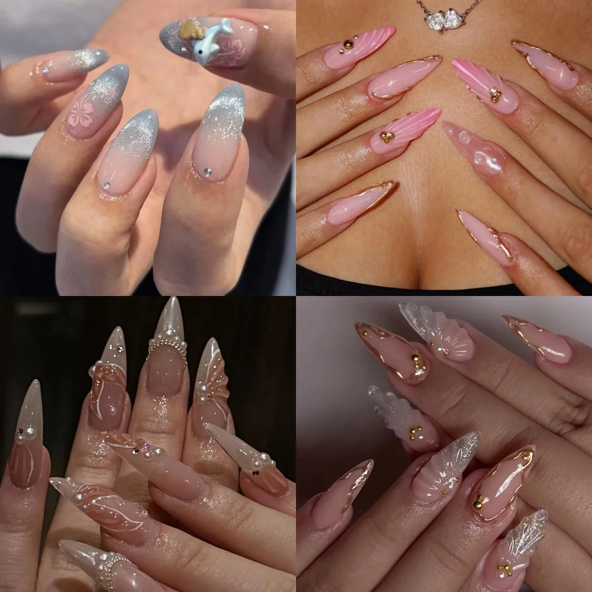 Shell Shaped Summer Metal Bead Pearl Rhinestone Star Long Pointed Fake Nails Charm False Nails Art Glitter Powder Press on Nails
Shell Shaped Summer Metal Bead Pearl Rhinestone Star Long Pointed Fake Nails Charm False Nails Art Glitter Powder Press on Nails