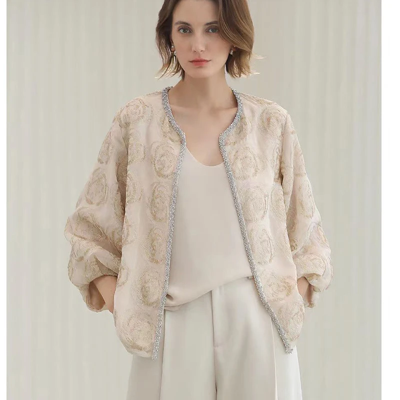 Summer New O-Neck Sequin Plate Embroidery+Handmade Beading Chain Elegant Pleated Flower Bud Sleeve Women's Jacket S-XL
Summer New O-Neck Sequin Plate Embroidery+Handmade Beading Chain Elegant Pleated Flower Bud Sleeve Women's Jacket S-XL