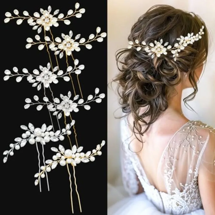 6 PCS Pearl Bride Wedding Hair Pins Large Crystal Pearl Hairpins Rhinestone Flower Hair Accessories Vintage Headpiece for Bride
6 PCS Pearl Bride Wedding Hair Pins Large Crystal Pearl Hairpins Rhinestone Flower Hair Accessories Vintage Headpiece for Bride