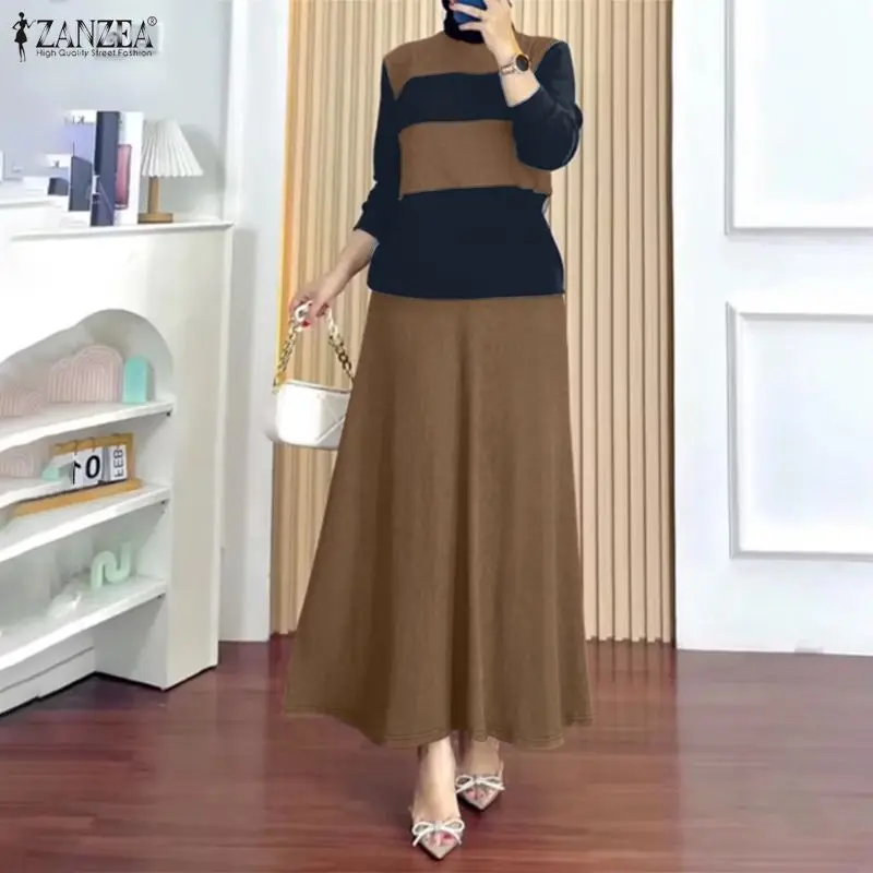 ZANZEA Muslim Casual Skirt Suits Contrast Color Long Sleeve Top & Long Skirt 2 Pieces Sets Women's Spring Islamic Hijabs Outfits
ZANZEA Muslim Casual Skirt Suits Contrast Color Long Sleeve Top & Long Skirt 2 Pieces Sets Women's Spring Islamic Hijabs Outfits