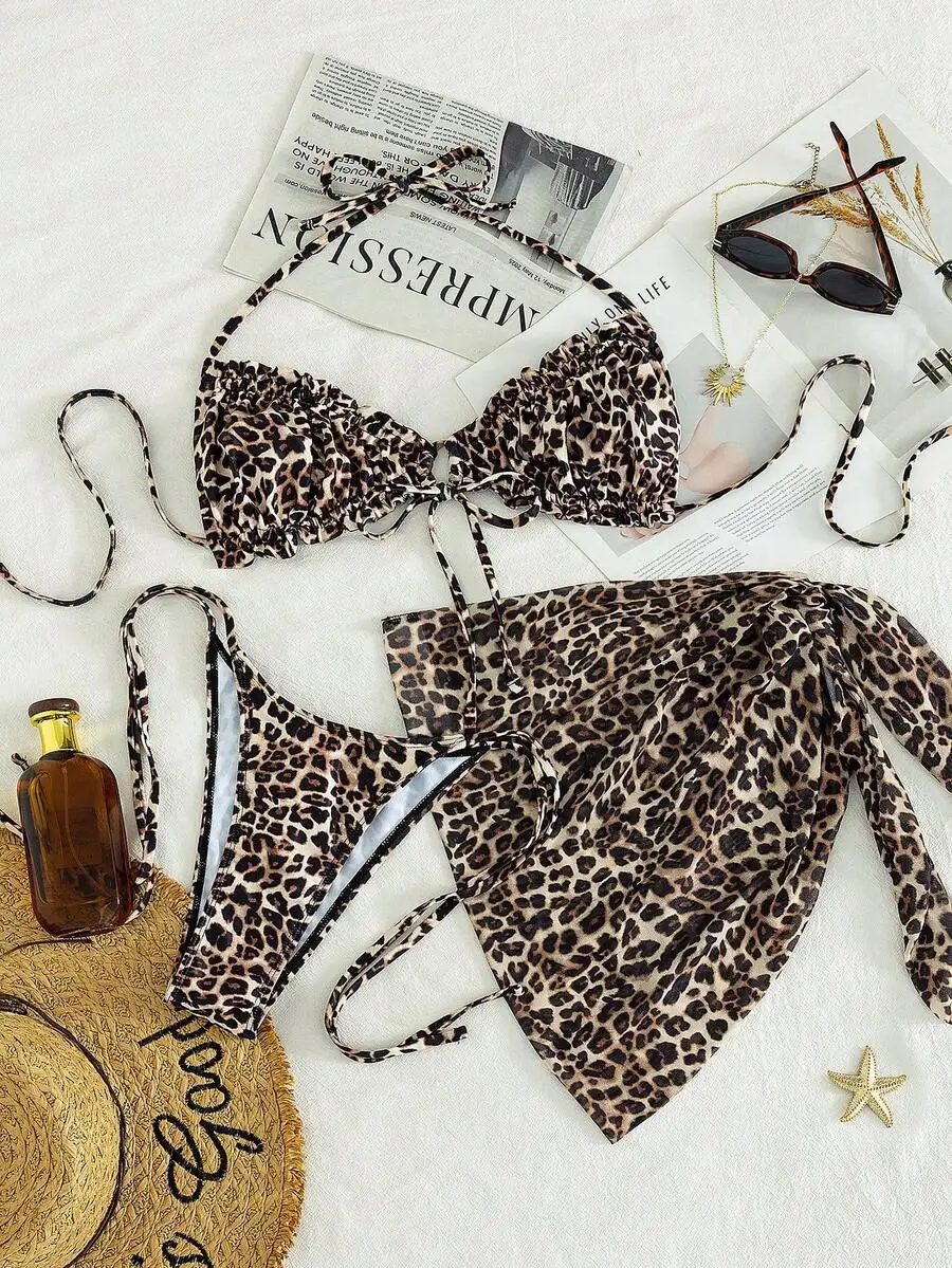 Leopard Print Halter Bikini Set With Skirt Women Beach Swimwear 3 Piece
Leopard Print Halter Bikini Set With Skirt Women Beach Swimwear 3 Piece