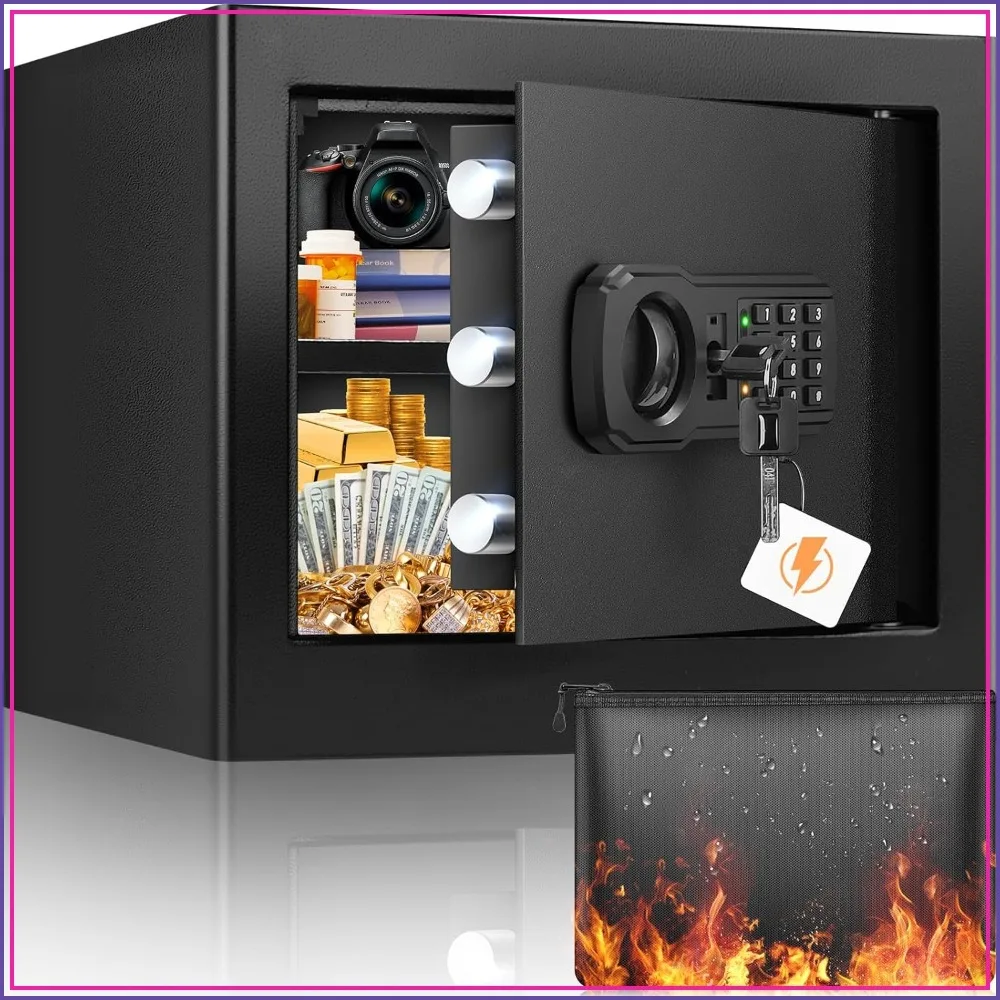 9.84"H Small Safe Box for Personal Privacy, 1.2 Cu Ft Security Safe with Fireproof Money Bag, Digital Lock and Removable Shelf for Home Money Cash Medicine
9.84"H Small Safe Box for Personal Privacy, 1.2 Cu Ft Security Safe with Fireproof Money Bag, Digital Lock and Removable Shelf for Home Money Cash Medicine