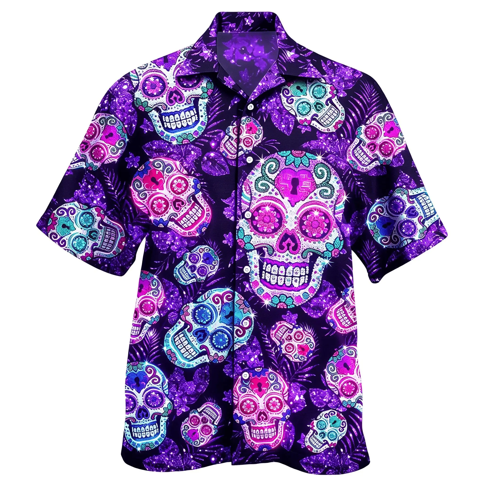 Men's Sugar Skull Print Short Sleeve Shirt, Mexican Day of the Dead Pattern, Casual Summer Hawaiian Style for Men
Men's Sugar Skull Print Short Sleeve Shirt, Mexican Day of the Dead Pattern, Casual Summer Hawaiian Style for Men