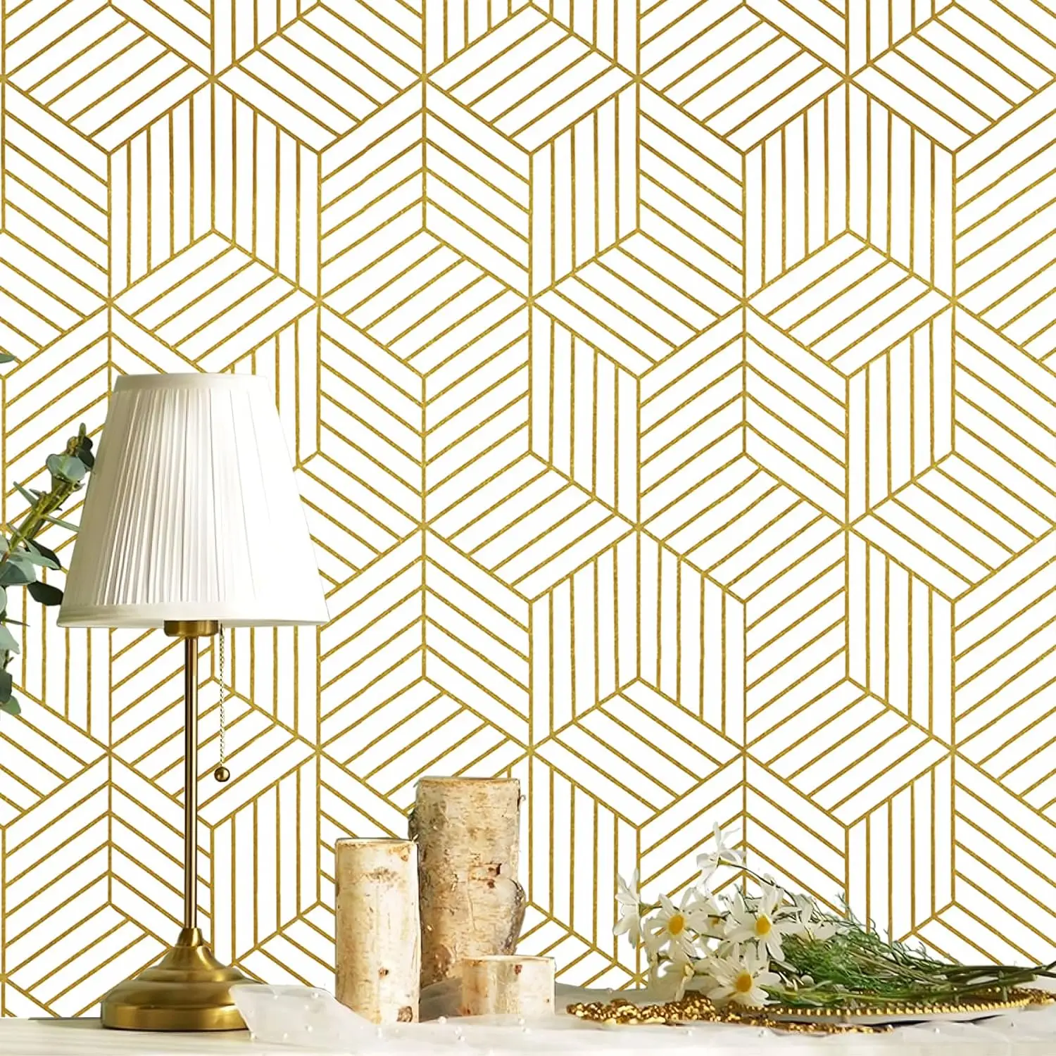 White and Gold Geometric Wallpaper Removable Self Adhesive Wall Stickers Vinyl Contact Paper for Cabinet Shelf Drawer Waterproof
White and Gold Geometric Wallpaper Removable Self Adhesive Wall Stickers Vinyl Contact Paper for Cabinet Shelf Drawer Waterproof