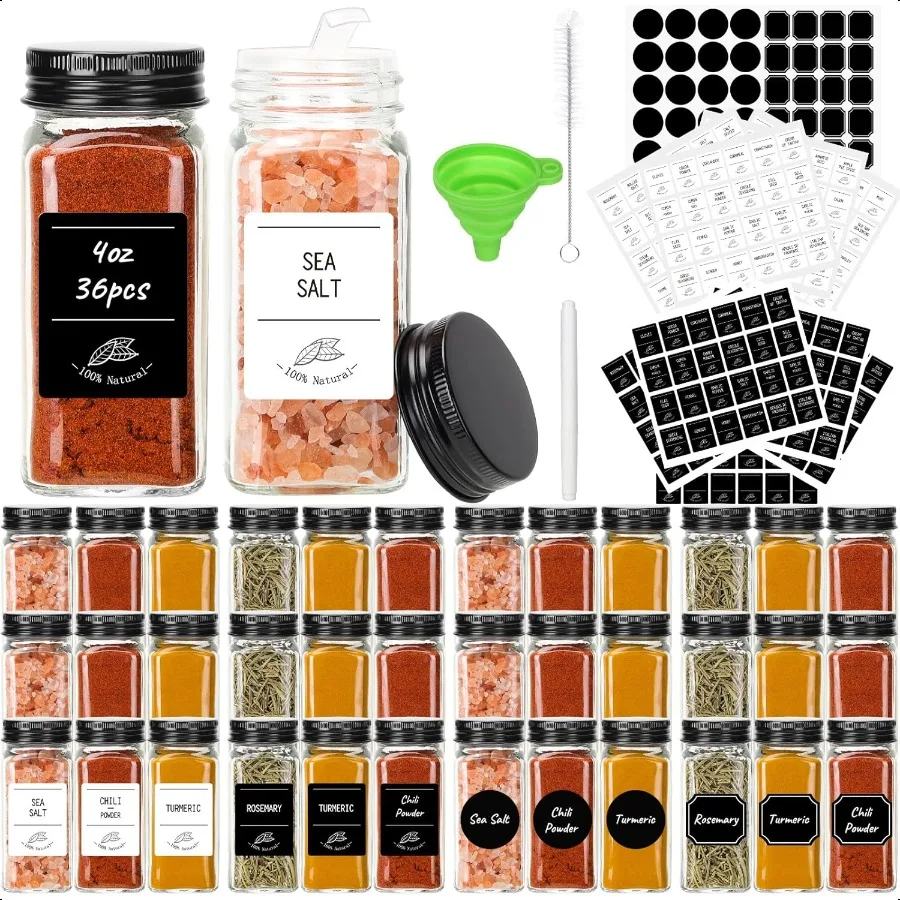 CycleMore 36 Pack 4oz Glass Spice Jars Square Spice Containers with Black Metal Caps and Pour Sift Shaker Lid280pcs Labels 1pcs
CycleMore 36 Pack 4oz Glass Spice Jars Square Spice Containers with Black Metal Caps and Pour Sift Shaker Lid280pcs Labels 1pcs