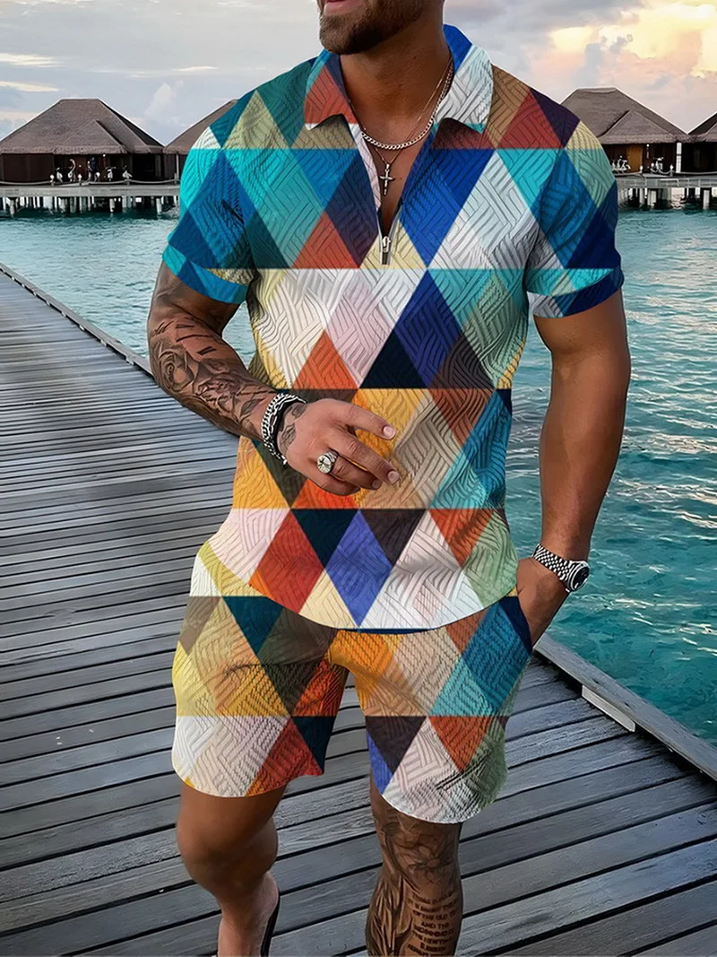 Summer Fashion Men's Sweatsuit Set Colored Patches 3D Print Casual Zipper Polo Shirt + Shorts 2pcs Sets Oversized Tracksuit Sets
Summer Fashion Men's Sweatsuit Set Colored Patches 3D Print Casual Zipper Polo Shirt + Shorts 2pcs Sets Oversized Tracksuit Sets