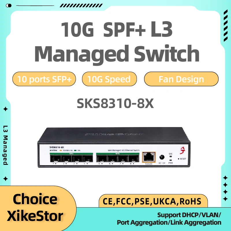 XikeStor 8 Ports 10G SFP+ L3 Managed Support DHCP/VLAN/Port Aggregation/Link Aggregation WEB/CLI Fan Heat Dissipation One-click
XikeStor 8 Ports 10G SFP+ L3 Managed Support DHCP/VLAN/Port Aggregation/Link Aggregation WEB/CLI Fan Heat Dissipation One-click