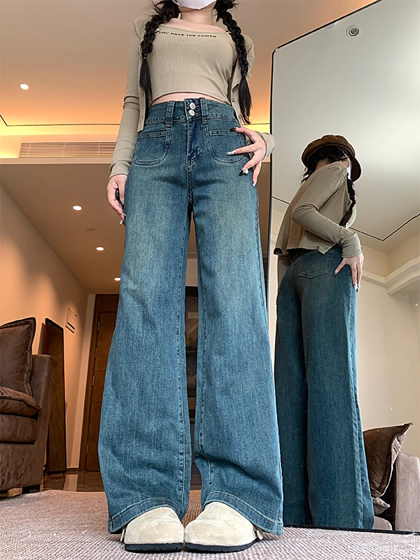 Расклешенные джинсы в стиле ретро, женские летние тонкие новые свободные прямые драпированные джинсы большого размера с высокой талией, тонкие широкие длинные брюки
Расклешенные джинсы в стиле ретро, женские летние тонкие новые свободные прямые драпированные джинсы большого размера с высокой талией, тонкие широкие длинные брюки
