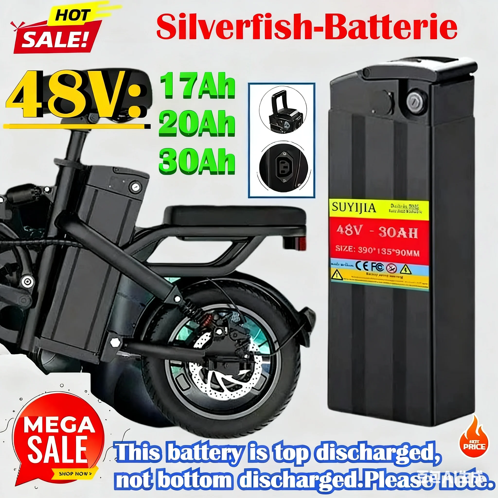 Silverfish Battery 48v 17Ah, 21Ah, 30Ah, Silverfish Ebike Battery18650 Battery Core Power 500-3000W
Silverfish Battery 48v 17Ah, 21Ah, 30Ah, Silverfish Ebike Battery18650 Battery Core Power 500-3000W