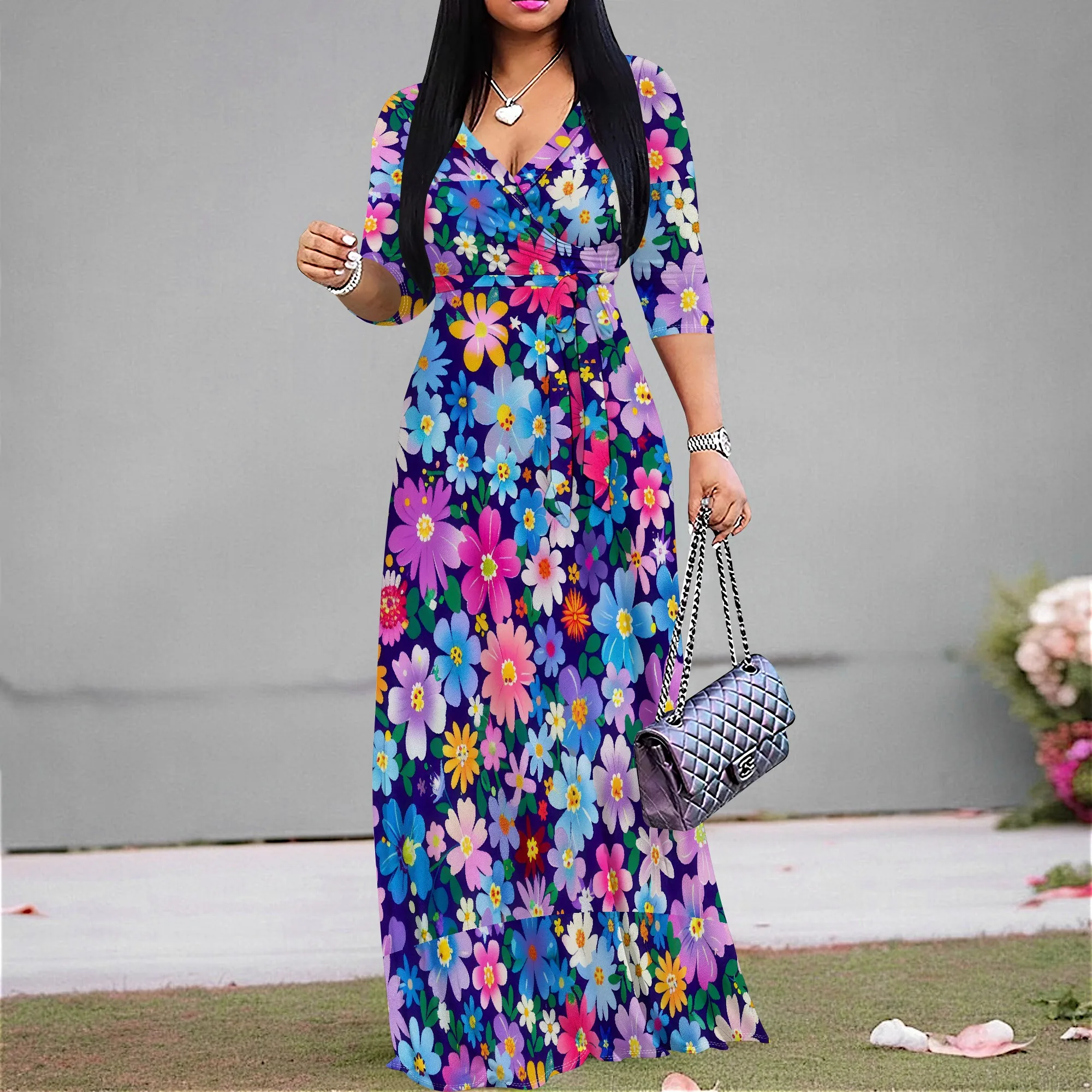 Colorful Floral Maxi Dress Navy Background V-Neck Tie Waist Summer Picnic Party Festival Outfit S-3XL
Colorful Floral Maxi Dress Navy Background V-Neck Tie Waist Summer Picnic Party Festival Outfit S-3XL