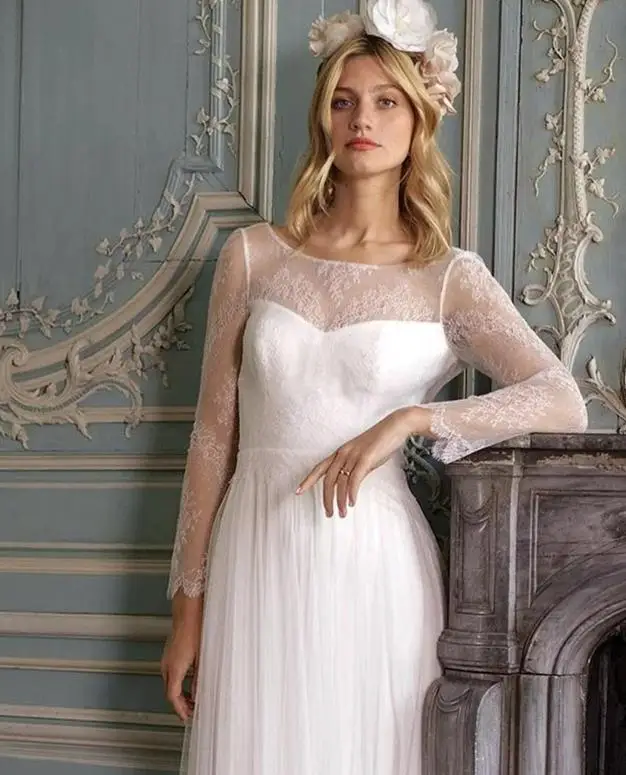 Bohemian Fashion Lace Women's Wedding Dress Round Neck Long Sleeve Bridal Dress Simple Dress Customization
Bohemian Fashion Lace Women's Wedding Dress Round Neck Long Sleeve Bridal Dress Simple Dress Customization