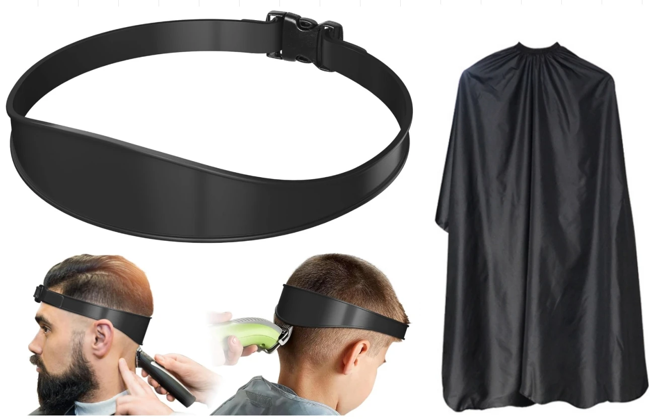 2Pcs Professional Barber Cape 57x65 inch Nylon Hair Cutting Cape and Hair Trimming Guide,Adjustable Curved Silicone Haircut Band
2Pcs Professional Barber Cape 57x65 inch Nylon Hair Cutting Cape and Hair Trimming Guide,Adjustable Curved Silicone Haircut Band