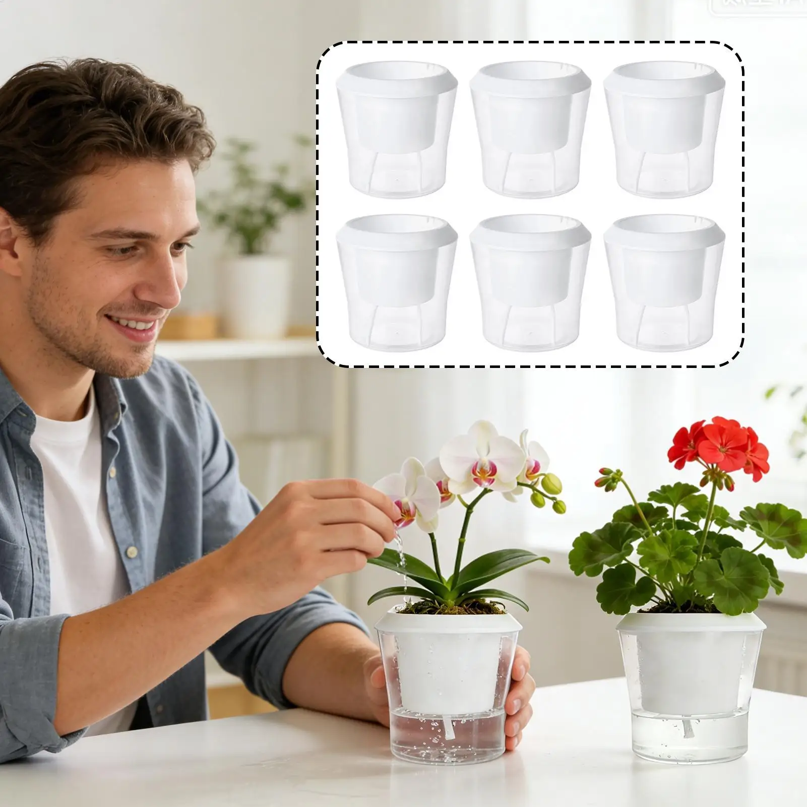 Набор из 6 прозрачных современных двухслойных самополивающихся горшков для цветов для дома, офиса и сада
Набор из 6 прозрачных современных двухслойных самополивающихся горшков для цветов для дома, офиса и сада