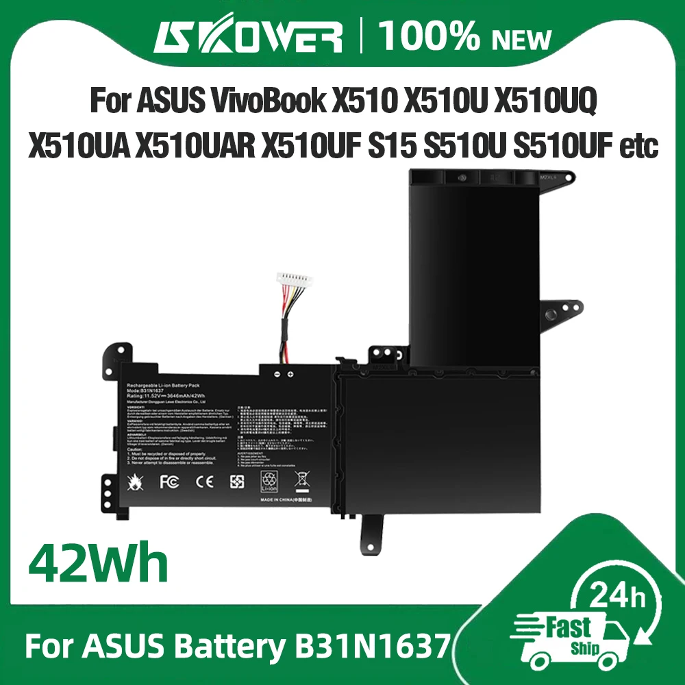 SKOWER B31N1637 Аккумулятор для ноутбука ASUS VivoBook F510 F510U F510UA/UF F510QA 15/S15 X510 X510U X510UN/UF/UQ/UR/UA C31N1637
SKOWER B31N1637 Аккумулятор для ноутбука ASUS VivoBook F510 F510U F510UA/UF F510QA 15/S15 X510 X510U X510UN/UF/UQ/UR/UA C31N1637