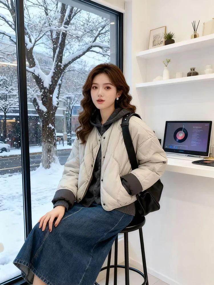 Thiened ort Quilted Cotton Jaet Women's round Ne Korean Sle Faion Casual Clothes Diamond Pattern Winter Coat
Thiened ort Quilted Cotton Jaet Women's round Ne Korean Sle Faion Casual Clothes Diamond Pattern Winter Coat