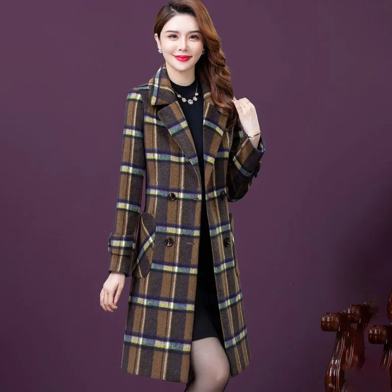 Casual Plaid Woolen Windbreaker Women's Overcoat Fashion Loose Long Waist Double-Breasted Cashmere Coat New Autumn Winter 2023
Casual Plaid Woolen Windbreaker Women's Overcoat Fashion Loose Long Waist Double-Breasted Cashmere Coat New Autumn Winter 2023