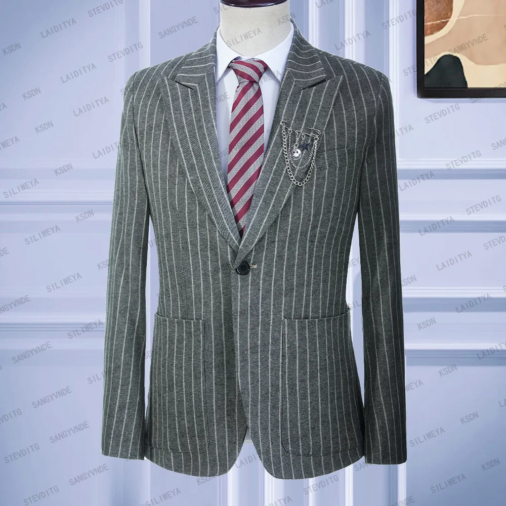 2023 New Handsome Grey Linen White Stripe Men Suit Business Summer Tuxedos Party Slim Fit Jacket Blazers Coat Casual Wedding
2023 New Handsome Grey Linen White Stripe Men Suit Business Summer Tuxedos Party Slim Fit Jacket Blazers Coat Casual Wedding