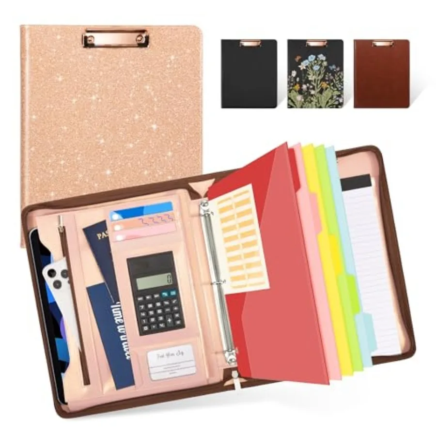 Clipboard with Storage, 3 Ring Binder with Zipper, Leather Padfolio Portfolio Folder, Calculator, 12.1" Tablet Sleeve, 5 Divide
Clipboard with Storage, 3 Ring Binder with Zipper, Leather Padfolio Portfolio Folder, Calculator, 12.1" Tablet Sleeve, 5 Divide