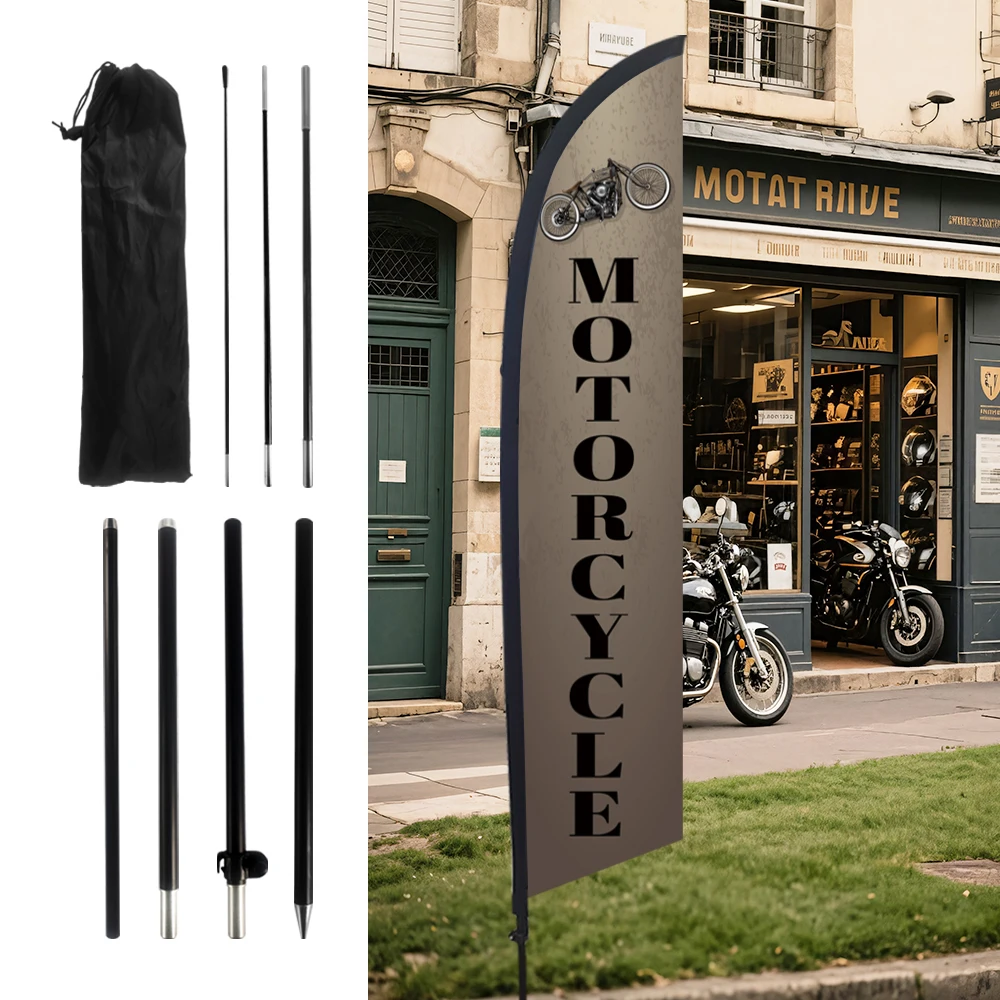 Motorcycle Feather Flag With Flagpole Outdoor Banner Decoration Advertising Sign For Shop And Studio 
Motorcycle Feather Flag With Flagpole Outdoor Banner Decoration Advertising Sign For Shop And Studio