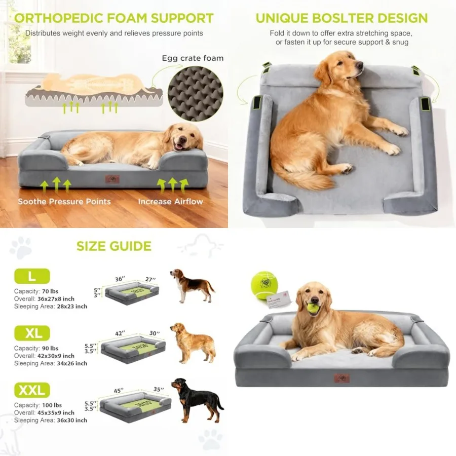 Extra Large Dog Bed, Orthopedic XL Washable Memory Foam Bed for Big Dogs Waterproof Pet Couch Sofa Bolster with Removable Cover
Extra Large Dog Bed, Orthopedic XL Washable Memory Foam Bed for Big Dogs Waterproof Pet Couch Sofa Bolster with Removable Cover