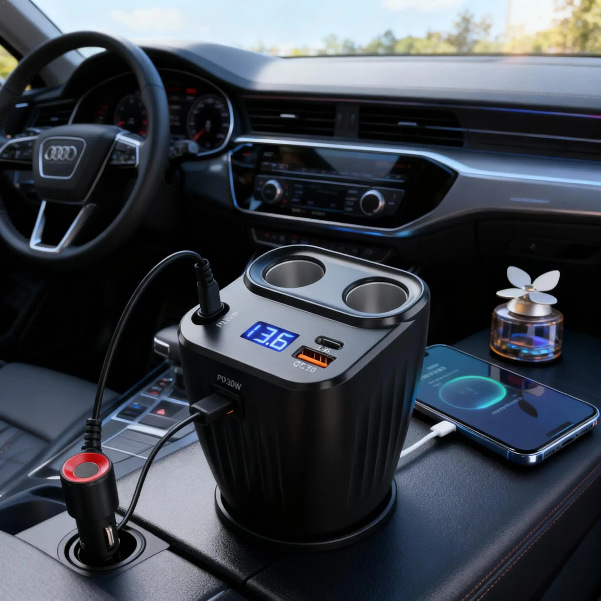 Car Phone Charger Multi-Port Charging Integrated Retractable Charging Cable Real-time Voltage Monitoring Car Charger Adapter
Car Phone Charger Multi-Port Charging Integrated Retractable Charging Cable Real-time Voltage Monitoring Car Charger Adapter