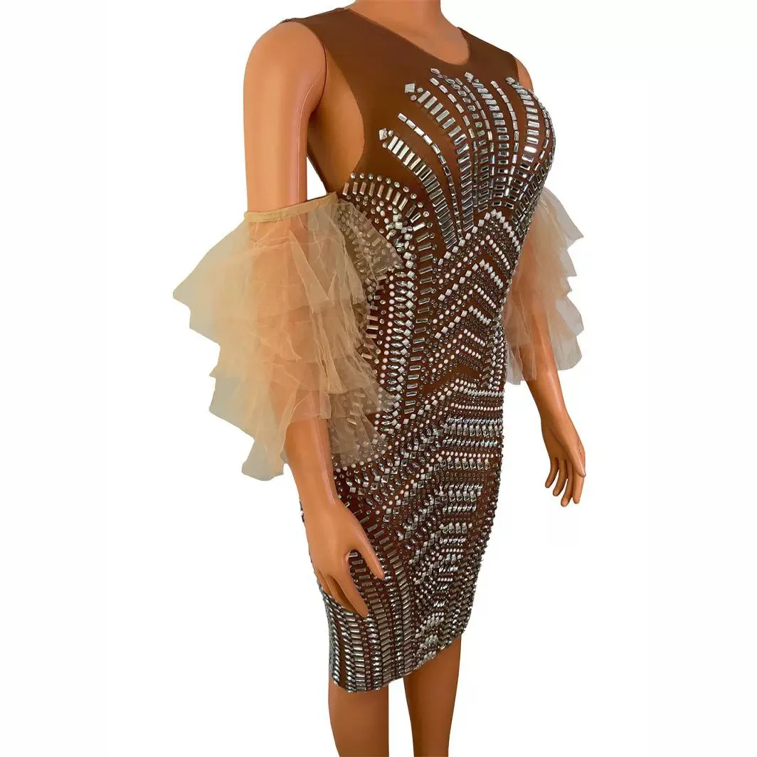 Mesh hot drill perspective hollow sexy tight skirt evening dress stage performance clothes
Mesh hot drill perspective hollow sexy tight skirt evening dress stage performance clothes
