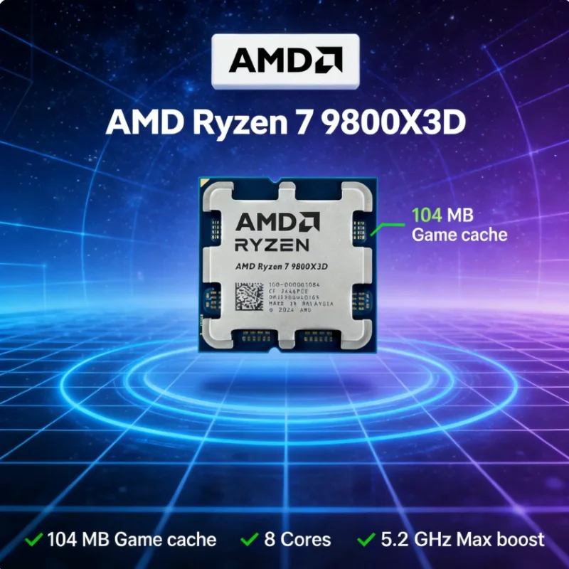 AMD Ryzen 7 9800X3D CPU Processor 8 Core 16 Thread 47GHz Up To 52GHz L3 96MB Socket AM5 Gaming CPU 4NM DDR5 120W No Fan
AMD Ryzen 7 9800X3D CPU Processor 8 Core 16 Thread 47GHz Up To 52GHz L3 96MB Socket AM5 Gaming CPU 4NM DDR5 120W No Fan